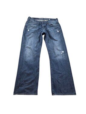 Guess Jeans Men 38x32 Relaxed Straight Desmond Dark Wash Denim Distressed